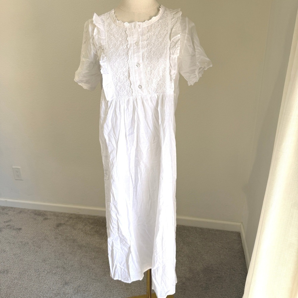 Vintage White 100% Cotton Lace Dress Victorian Cottagecore Soft Girl Small
